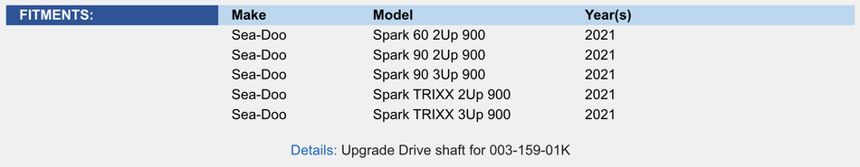 Drive Shaft; Sea Doo 900 Spark 21-24