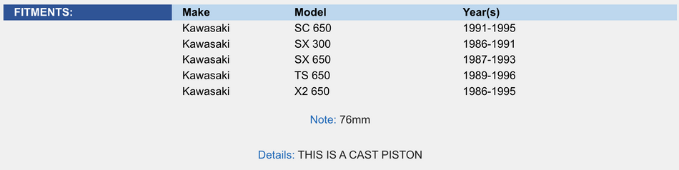 Piston Kit; Kawasaki 650 86-96 Standard