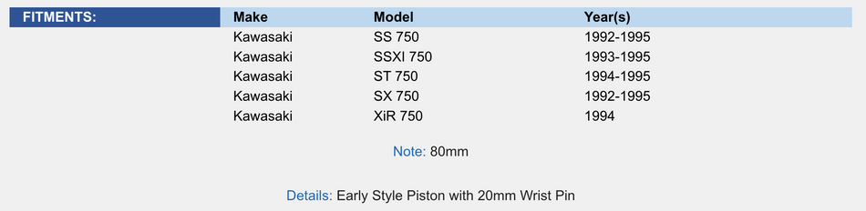 Piston Kit; Kawasaki 750 92-95 Standard Platinum