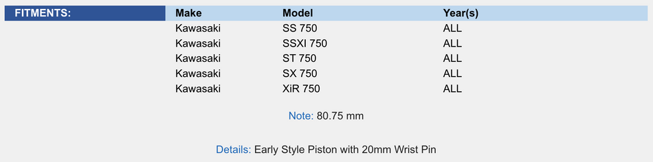 Piston Kit; Kawasaki 750 92-95 .75mm Over Platinum