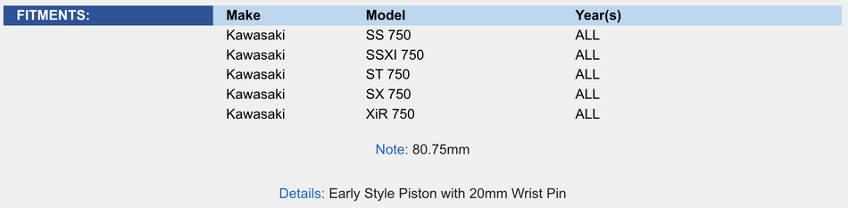 Piston Kit; Kawasaki 750 92-95 .75mm Over